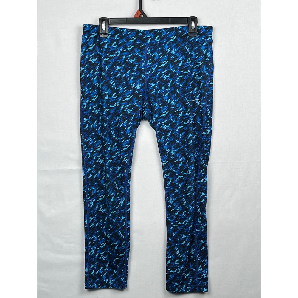 Nike Dri-FIT Leggings Womens Large Blue Black‎ Digital Print Cropped Tights L